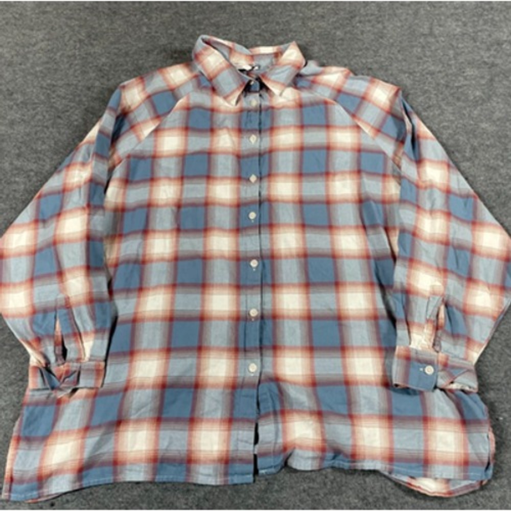 Asos Design Top Womens 12 Blue Plaid Button Up Long Sleeve Collared Cotton Shirt
